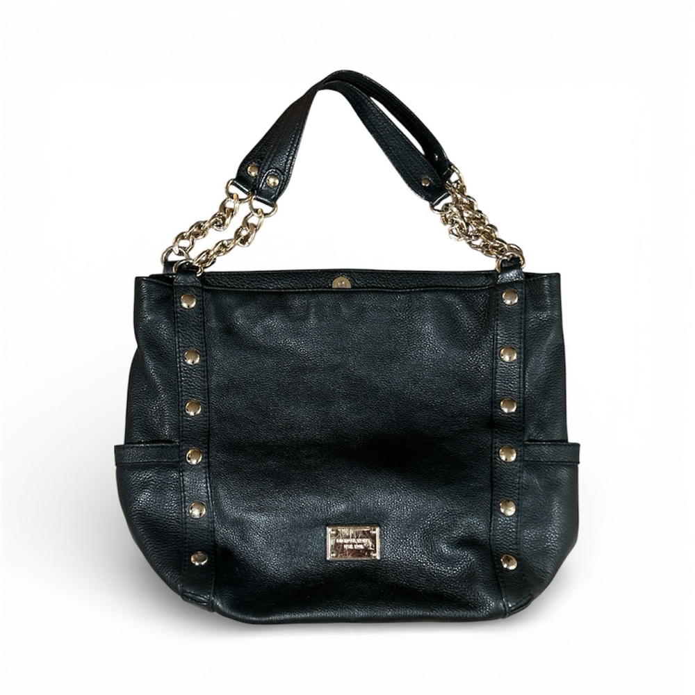 MICHAEL KORS Black Pebbled Leather Studded Shoulder Bag